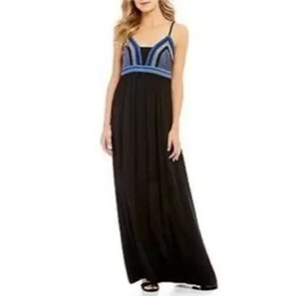 Gianni Bini Black Maxi Dress with Blue Trim